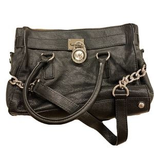 Michael Kors Bag Hamilton Lock Chain Black Leather Brand New Satchel Shoulder